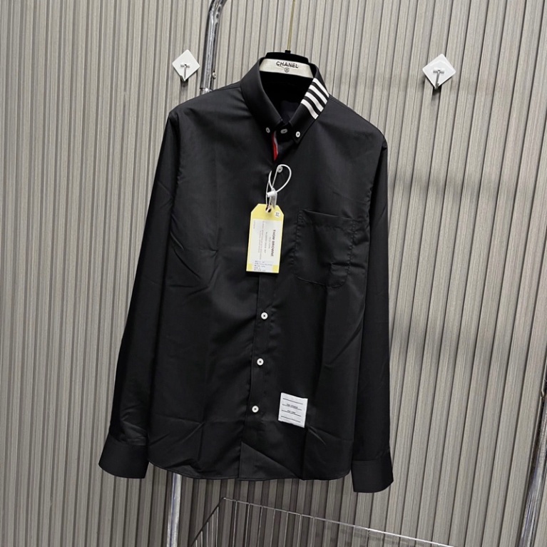 🔥Hot🔥 Áo Sơ Mi Đen THOME Phối 4 Vạch Cao Cấp Áo Somi Like_AU Xám, Đen 4 Vạch Trắng Chất Vải Lụa Mát Mịn