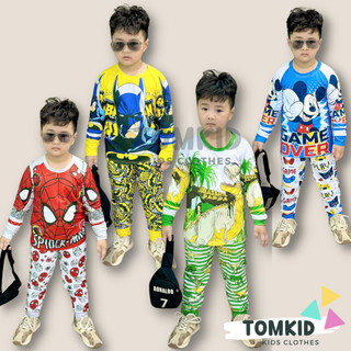 Đồ bộ dài tay bé trai đồ ngủ cho bé chất thun lạnh loại 1 thoáng mát không giãn không ra màu 9-42kg Tomkids