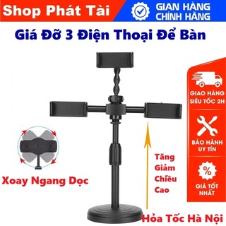 Giá Đỡ 3 Điện Thoại Livestream, Xem Video, Giá Đỡ Kẹp 3 điện thoại để bàn quay video tiktok, livestream giá rẻ