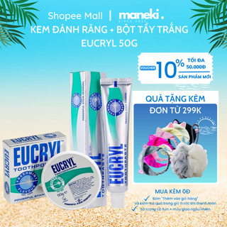  Combo bột tẩy trắng răng kem đánh răng Eucryl Tooth Powder 50g làm trắng răng hiệu quả - Maneki 