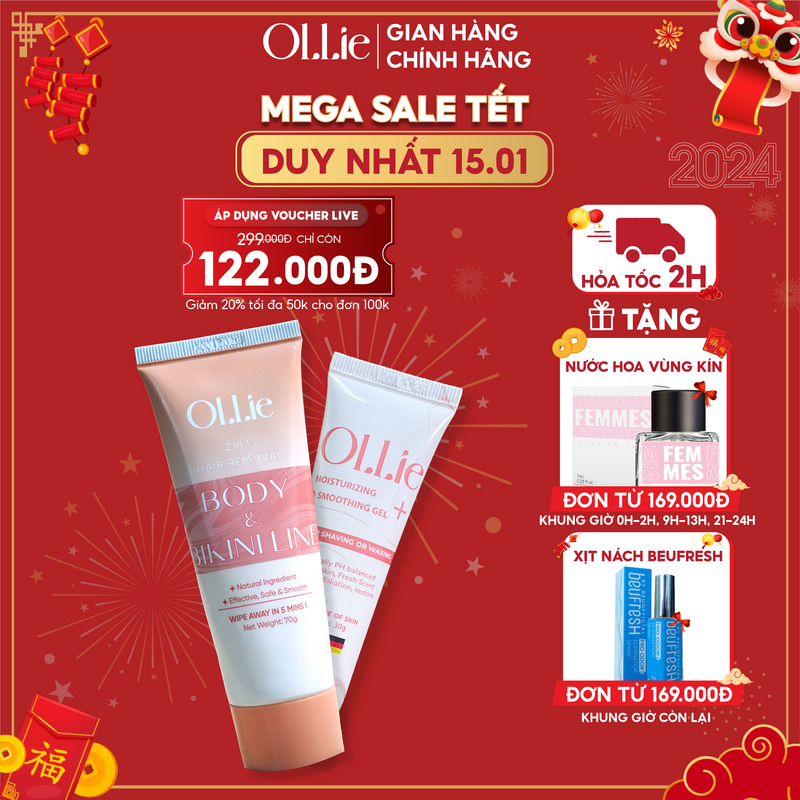 Kem tẩy lông OLLIE , tẩy lông vùng kín, nách, tay, chân, an toàn không đau rát dung tích 50ml