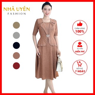 Đầm dạ hội trung niên vải thun nhũ kim sa M453