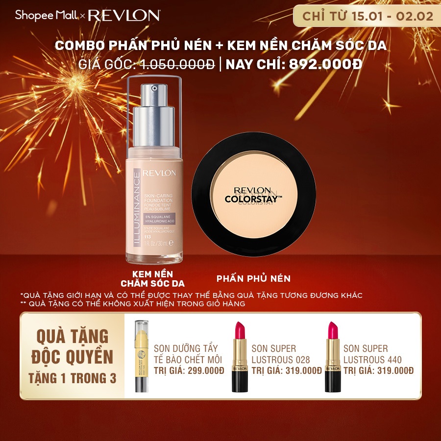 [Độc Quyền Tết] Combo Phấn Phủ Lâu Phai Dạng Nén Press Powder Và Kem Nền Chăm Sóc Da Illuminance Revlon - Set 4.12