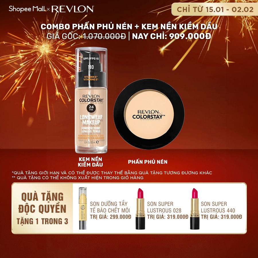 Combo Phấn Phủ Press Powder Và Kem Nền Makeup Combination/Oily 24H SPF 15 Revlon - Set 4.14