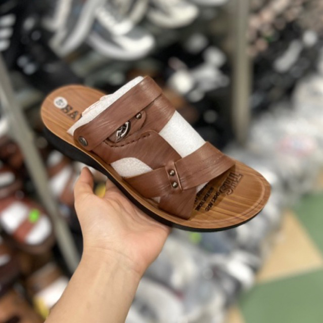 Dép da pu nam đã khâu quai đế cao cho bố. Dép nam quai lối liền