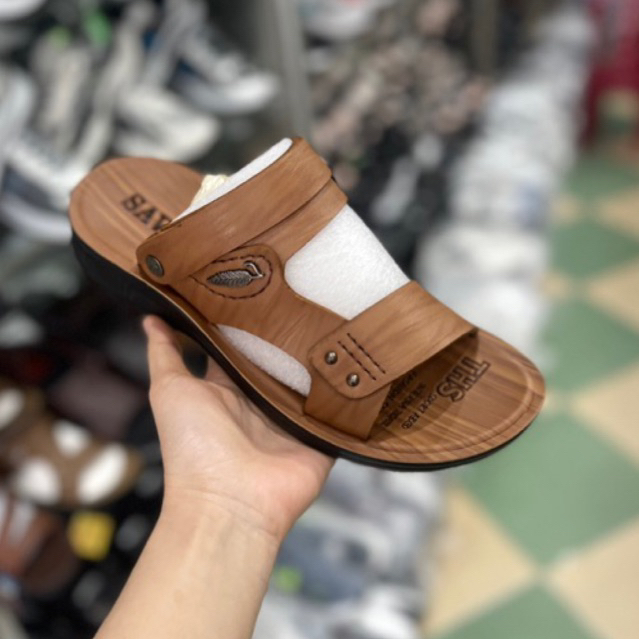 Dép da pu nam đã khâu quai đế cao cho bố. Dép nam quai lối liền