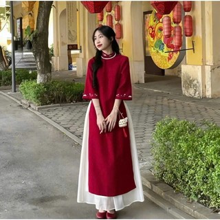Ao dài tay lững và họa tiết hoa trắng DS