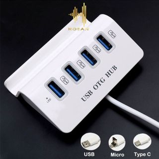 Bộ chia 4 cổng USB HOSAN kết nối OTG HUB USB đa năng kết nối đa dạng đầu chuyển tích hợp giá đỡ cho điện thoại