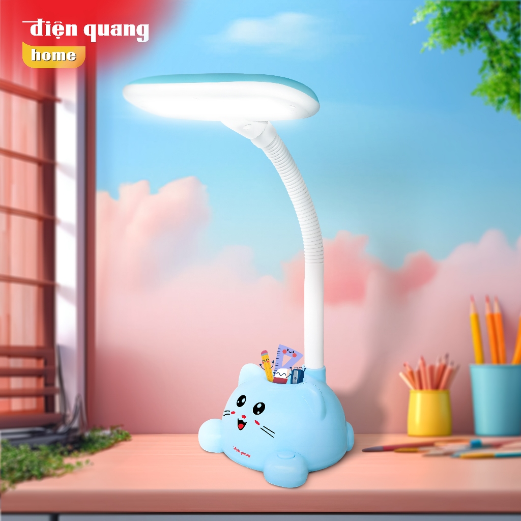 Đèn Bàn LED ĐQ LDL18 5 B cắm điện trực tiếp (Mèo Xinh, Hộp Cắm Bút, Xanh, ánh sáng trắng)
