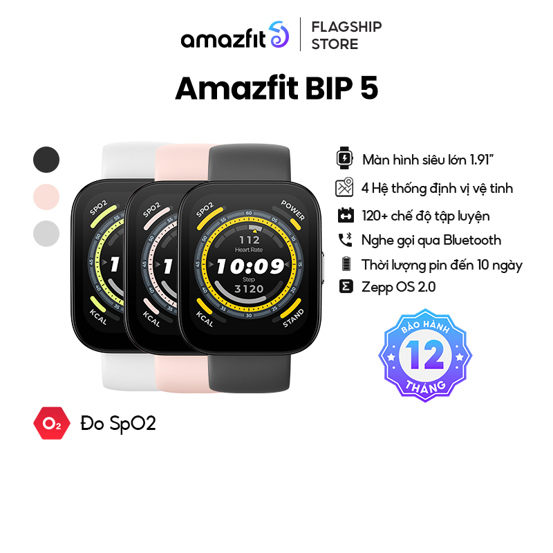 Đồng hồ thông minh Amazfit Bip 5 - Nghe gọi trực tiếp - Màn hình lớn 1.91'' - Virtual pacer - Hàng chính hãng