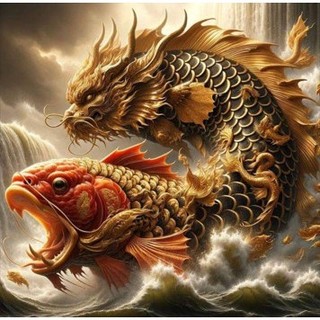 Tranh đính đá toàn bộ ,mẫu tranh cá chép hóa rồng đẹp xuất sắc