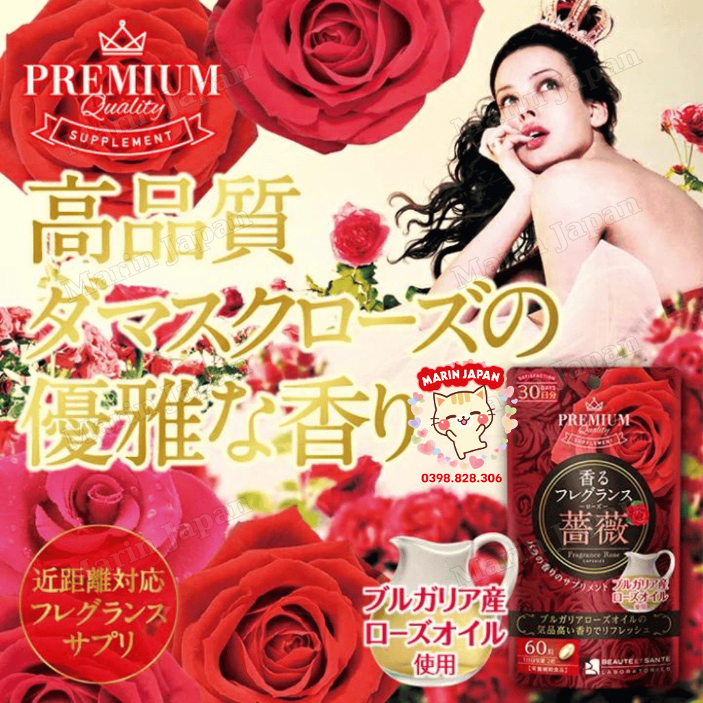 Viên tinh chất hàm hương thơm cơ thể  Hương hoa hồng, vani,đào tiên, sakura Nhật Bản hebora...