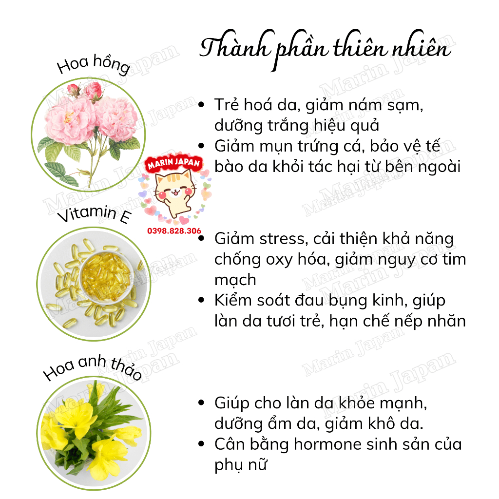Viên tinh chất hàm hương thơm cơ thể  Hương hoa hồng, vani,đào tiên, sakura Nhật Bản hebora...