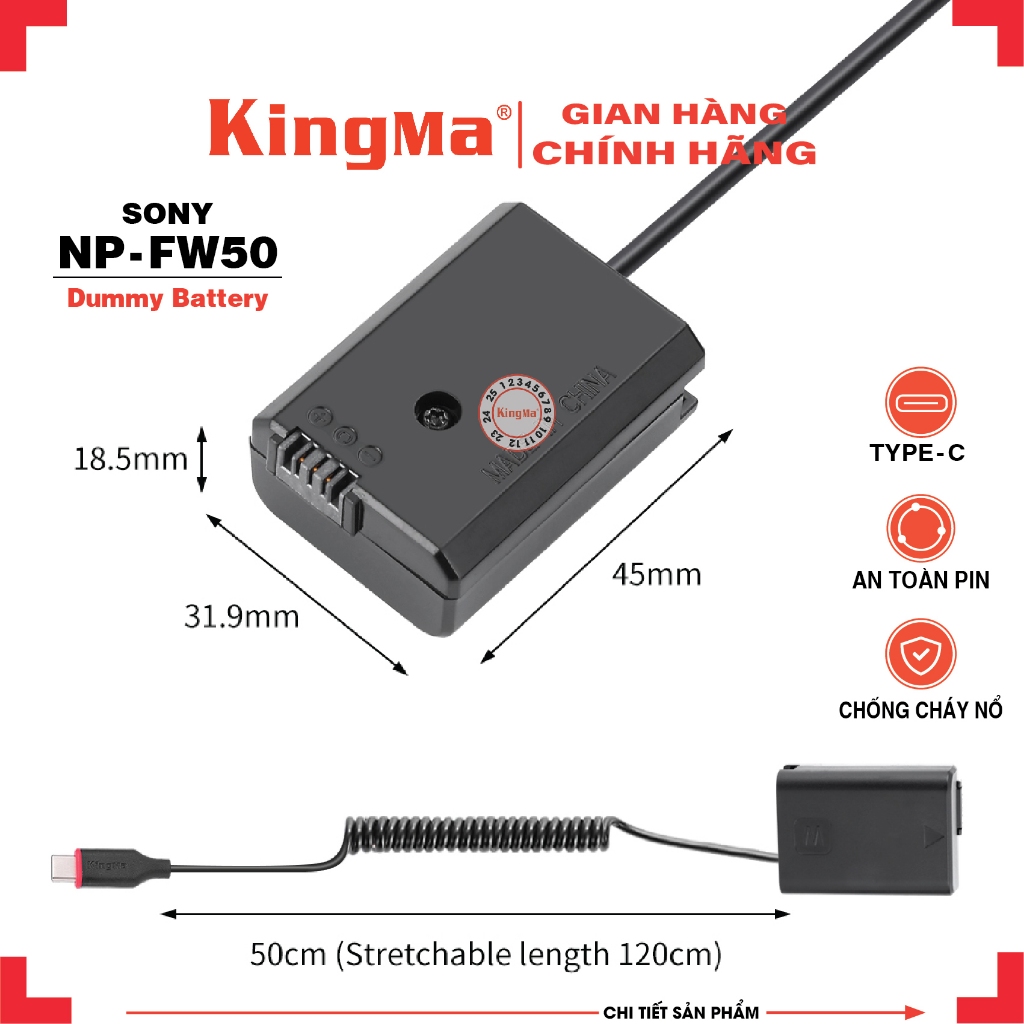 Pin Ảo/Giả Pin/Dummy Pin NP-FW50 Chính Hãng KINGMA. For SONY NP-FW50