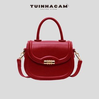 Túi xách cầm tay màu đỏ Tuinhacam túi đeo chéo nữ đa năng retro form cứng cáp thời trang Hàn Quốc - TNC093
