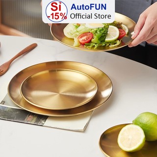 Đĩa đựng đồ ăn cao cấp inox tròn a3 phong cách hàn quốc - dĩa bạc vàng đồng đủ size