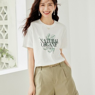 Áo thun nữ form vừa màu trắng, In hình NATURAL ORGANIC, chất vải cotton 100% thoáng mát, co giãn 4 chiều, mềm mịn.