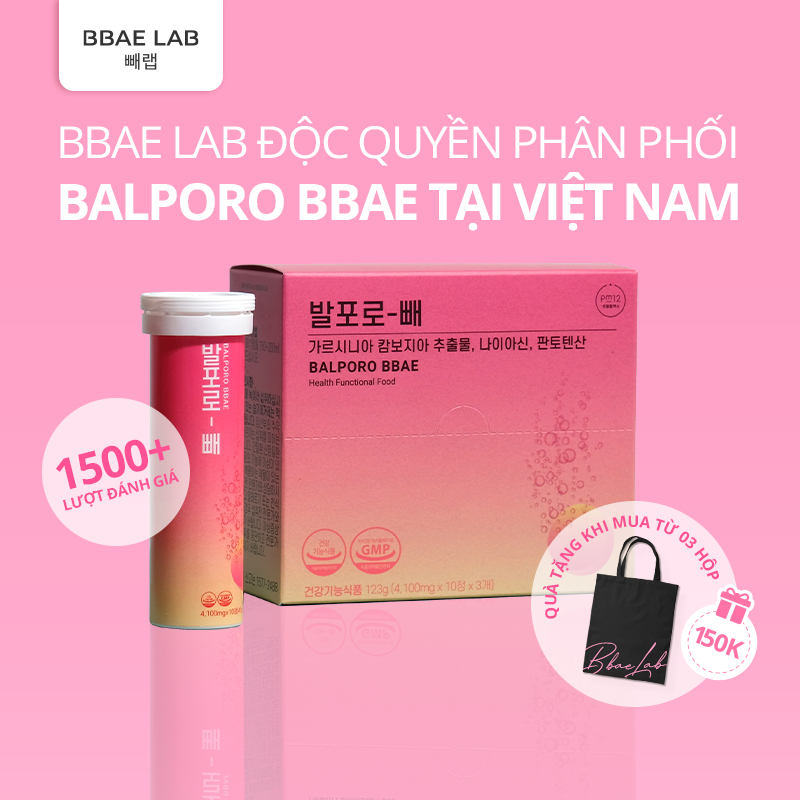 Viên sủi chuyển hoá chất béo Balporo BBae Hàn Quốc, hỗ trợ giảm cân, dưỡng da sáng mịn, phân phối độc quyền bởi BBae Lab