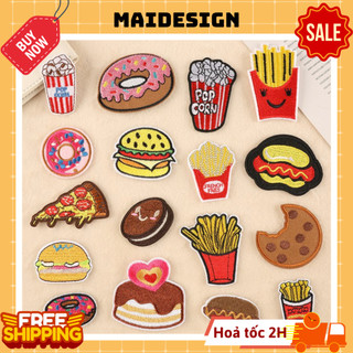 Miếng vá dán quần áo rách, hình dán áo bị rách Đồ Ăn Donut Pizza Ham Bơ Gơ Khoai Tây Chiên Hamburger Maidesign
