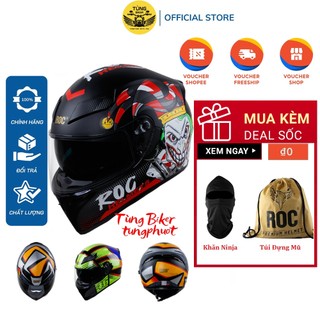 Nón Bảo Hiểm Fullface 2 Kính ROC - R05 Tem Hình Bảo Hành 24 Tháng (Tặng Khăn Trùm Ninja + Túi)