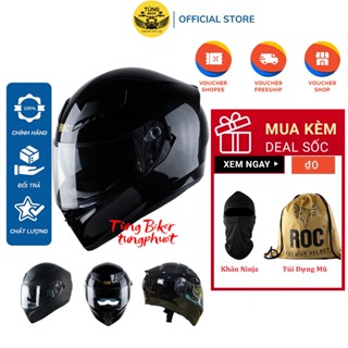 Mũ Bảo Hiểm Fullface 2 Kính ROC - R05 Trơn Bảo Hành 24 Tháng (Tặng Khăn Trùm Ninja + Túi)