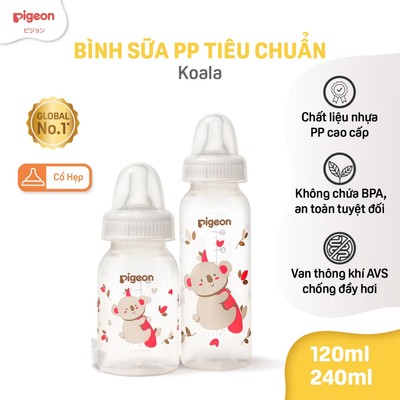 [PP] Bình sữa Pigeon cổ hẹp cho bé sơ sinh 120ml/240ml núm ti siêu mềm và đàn hồi chính hãng