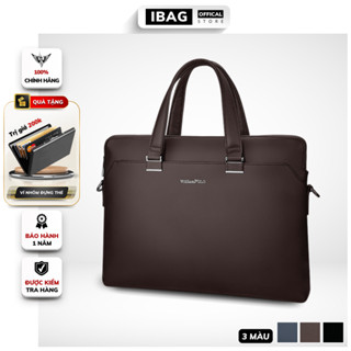Cặp da công sở chính hãng William PoLo chất liệu da bò cao cấp cặp văn phòng đựng laptop 14 inh chống thấm nước- IBAG
