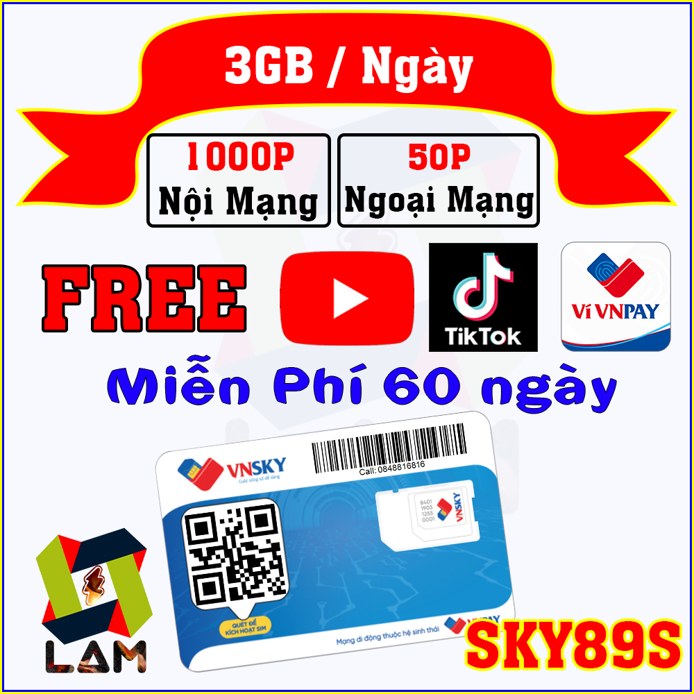 SIM Mobifone VN SKY89 4G Miễn Phí Data Truy Cập TikTok, Facebook, Youtube...