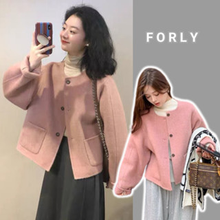 Áo khoác dạ tiêu hồng xinh Forly áo khoác dạ cổ tròn phong cách Hàn Quốc T042
