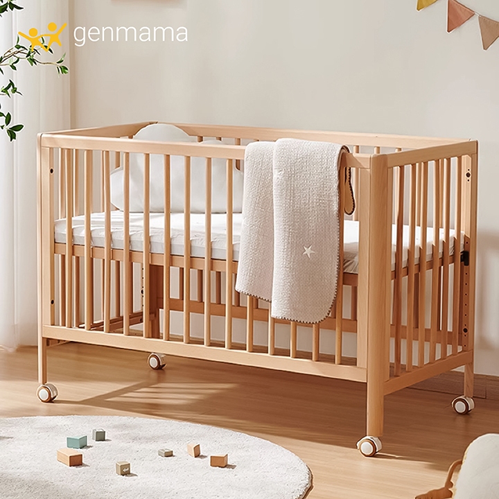 Cũi Cho Bé Có Bánh Xe, Nôi Cũi Phong Cách Châu Âu Có 10 Mức Nâng Hạ Độ Cao Linh Hoạt Có Thể Ghép Chung Giường Ba Mẹ