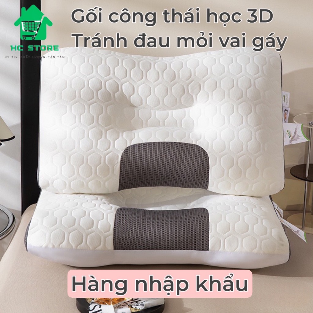 Gối công thái học 3D Hàng Nhập Khẩu êm ái Thiết kế cho mọi tư thế ngủ, chống đau cổ vai gáy
