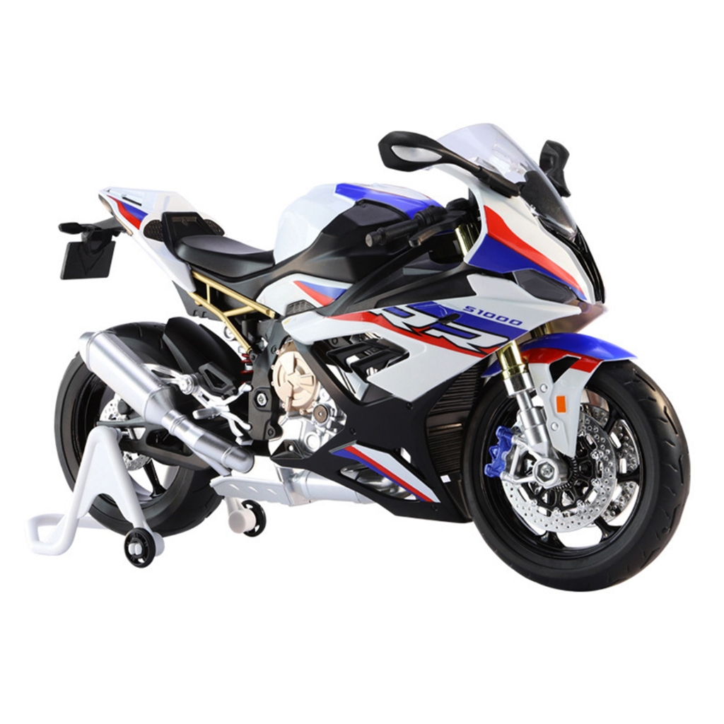 Xe mô hình mô tô BMW S1000RR TẶNG KÈM BIỂN SỐ có đèn kèm ben nâng tỉ lệ 1:9