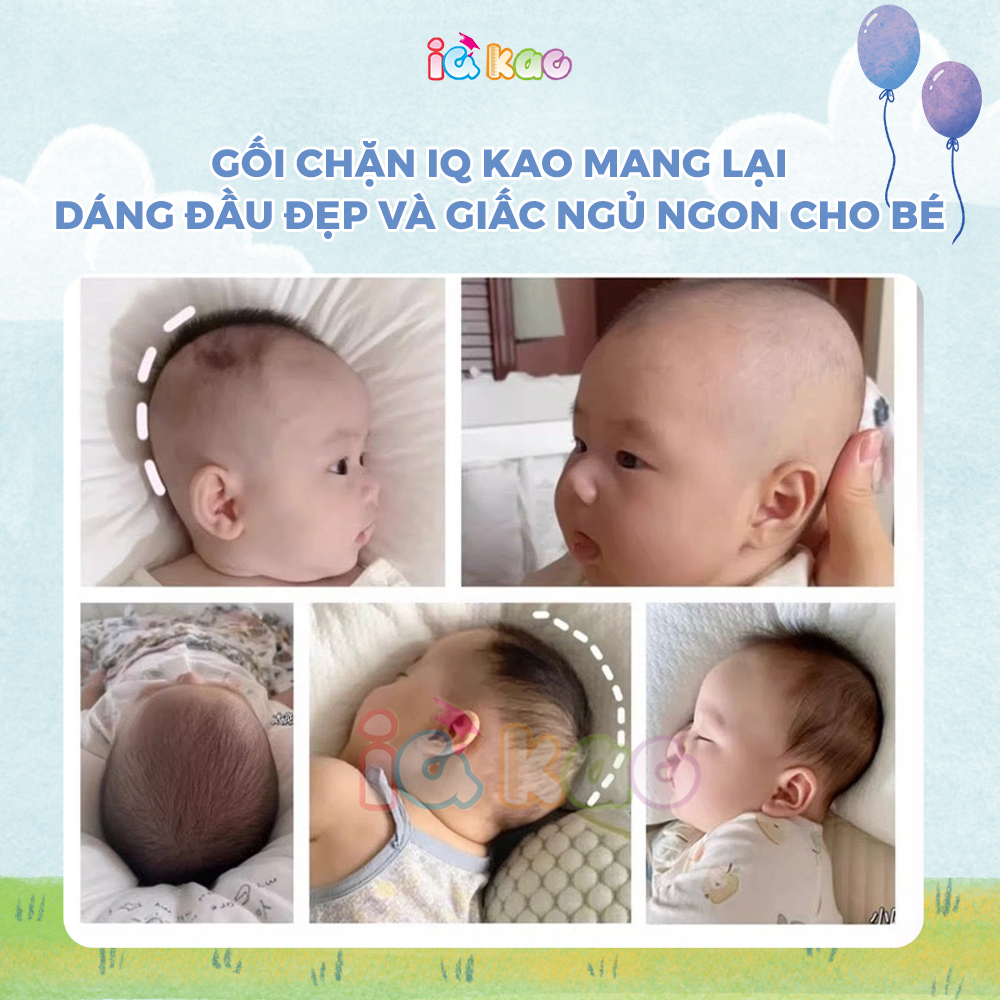 Gối chặn định hình đầu IQ Kao cho bé sơ sinh chống méo đầu bẹp đầu, gối chống giật mình giúp bé 0-3 tuổi ngủ ngon BG05