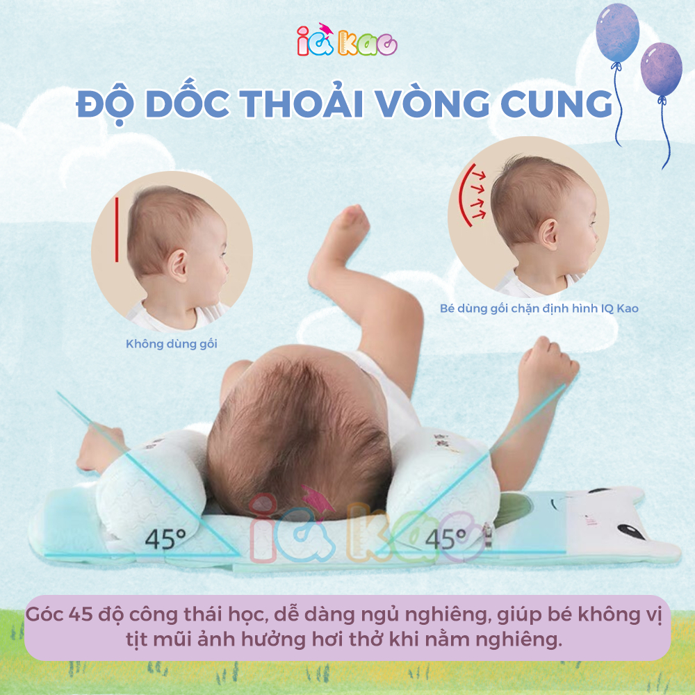 Gối chặn định hình đầu IQ Kao cho bé sơ sinh chống méo đầu bẹp đầu, gối chống giật mình giúp bé 0-3 tuổi ngủ ngon BG05