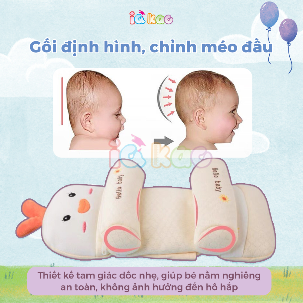 Gối chặn định hình đầu IQ Kao cho bé sơ sinh chống méo đầu bẹp đầu, gối chống giật mình giúp bé 0-3 tuổi ngủ ngon BG05