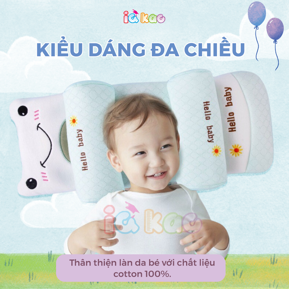 Gối chặn định hình đầu IQ Kao cho bé sơ sinh chống méo đầu bẹp đầu, gối chống giật mình giúp bé 0-3 tuổi ngủ ngon BG05