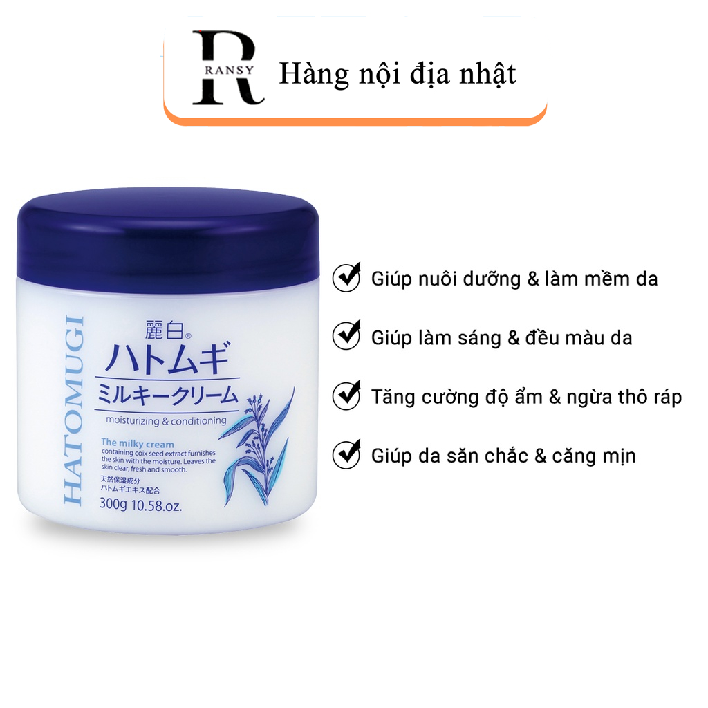 Kem dưỡng trắng da và cấp ẩm Ý Dĩ Hatomugi Moisturizing & Conditioning Milky Cream 300g Naturie 180g Nội Địa Nhật Bản