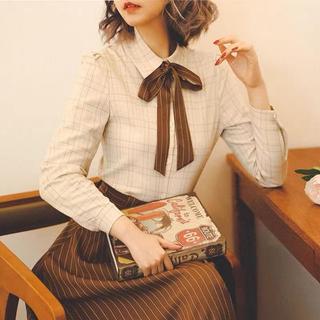 Sơ mi thiết kế sm01 - sơ mi tiểu thư kẻ cổ nơ