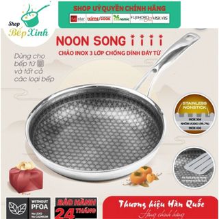 Chảo inox 304 bếp từ 2 mặt cao cấp BLACKCUBE KIMS COOK 3 lớp đáy liền nắp kính dòng NOONSONG