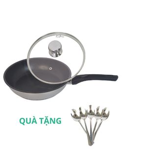 Chảo chống dính 3 đáy từ inox 430 Fivestar Standard và nắp kính tặng 5 muỗng size 16cm - 28cm