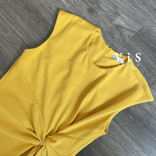 Đầm thun midi vàng sát nách