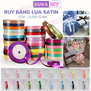 Ruy băng lụa vải satin 1cm cuộn dài 22m đủ màu sắc bó hoa, làm nơ trang trí Buka Nguyên Phụ Liệu Handmade