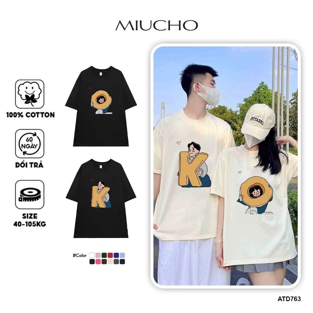 Áo thun couple cặp đôi local brand form rộng ATD763 Miucho cotton cổ tròn in artwork