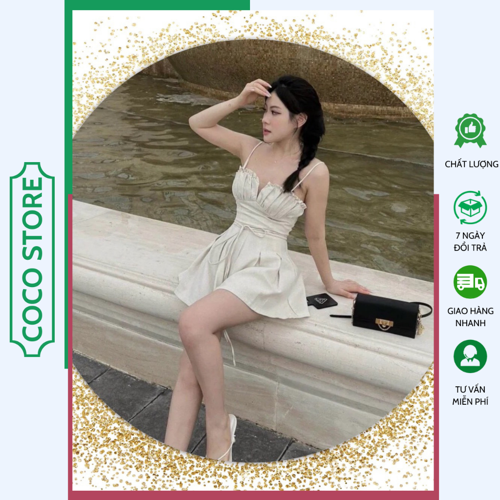 JUMPSUIT CÚP NGỰC XẾP LY GIẢ ĐẦM 2 DÂY BÈO COCOSTORE JU01