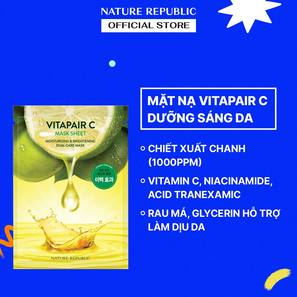 (Date T5.2025)Nature Republic Mặt nạ giấy dưỡng sáng và làm đều màu da Vitapair C Mask Sheet 25ml