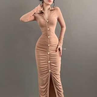 Rimmy - Đầm dài tay dài nhúng đính nút giữa sang trọng, ứng dụng mọi hoàn cảnh