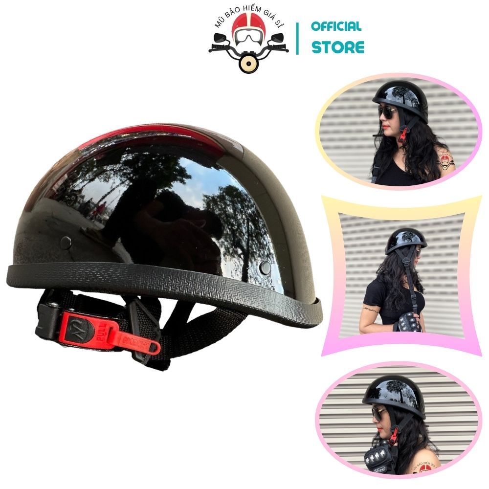 Mũ bảo hiểm đua ngựa 1/2 đầu đen bóng, đen nhám, xi măng mũ thể thao - rễ đội nhẹ nhàng, thời trang đường phố