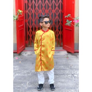 Áo dài bé trai cách tân viền in đồng tiền vàng may mắn - Jadiny