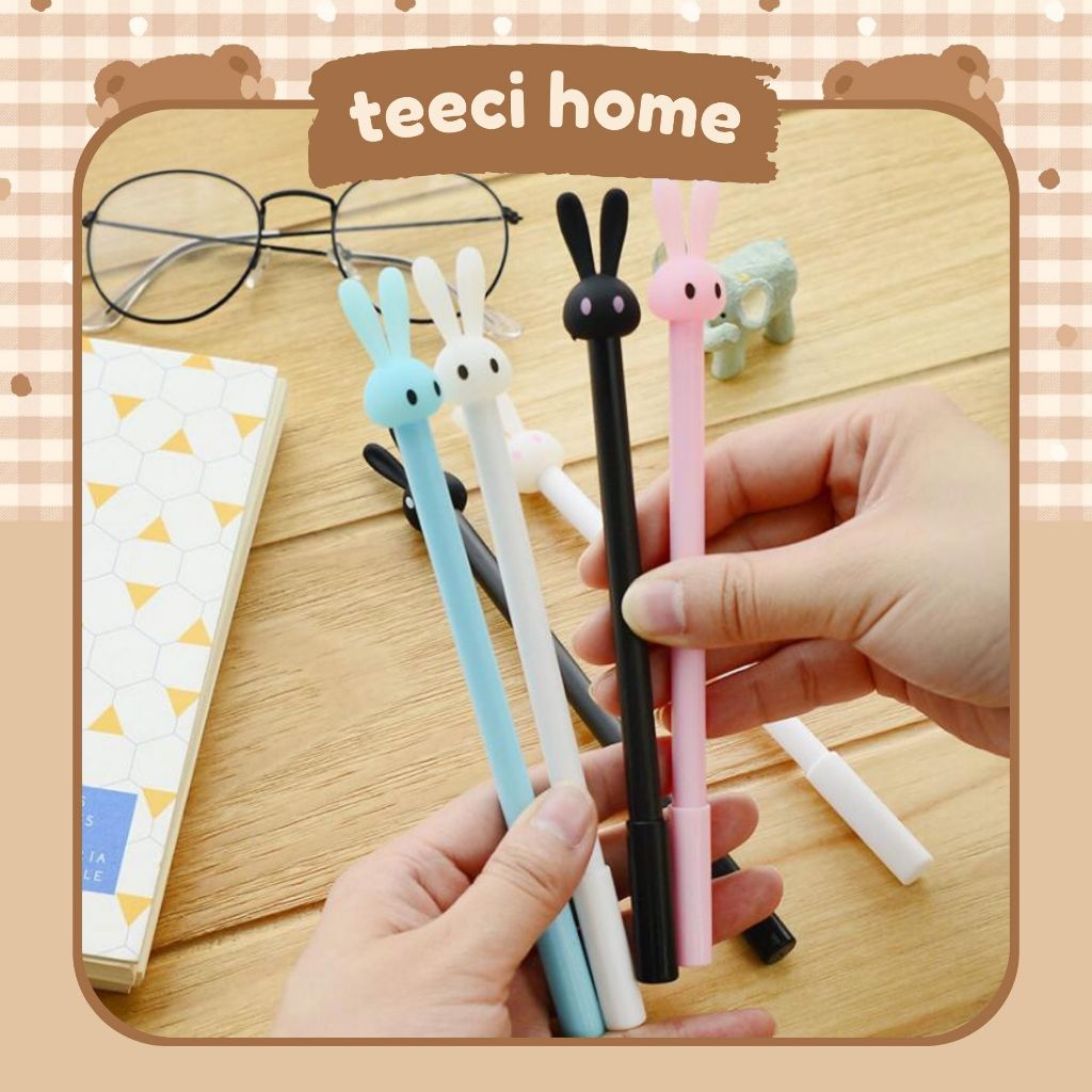 Bút Bi Gel Nước Thỏ Mực Đen Nhỏ Gọn Cute Dễ Thương Cho Học Sinh TEECI D002