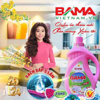 Nước Giặt Sinh Học BAMA  X9 Độ Đậm Đặc và Lưu Hương Thơm Mát LÂM ĐẠI PHÚC can màu hồng 3,6 Lít